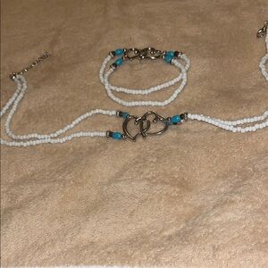 Elegant White and Silver Heart Jewelry Set bracelet with necklace